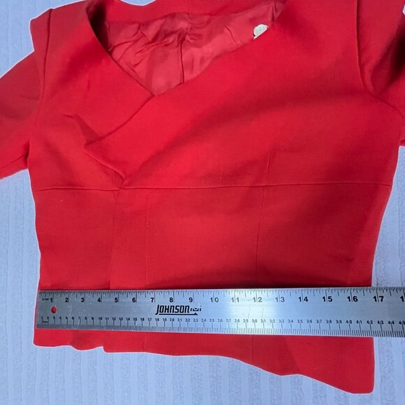 Women's Wrap Front Blazer Jacket with Gold Metal Accent Red Slightly Cropped - Picture 6 of 7